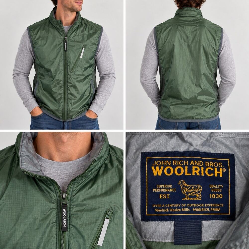 John Rich & Bros Woolrich Men’s Green Lightweight Performance Zip Vest Outdoor M